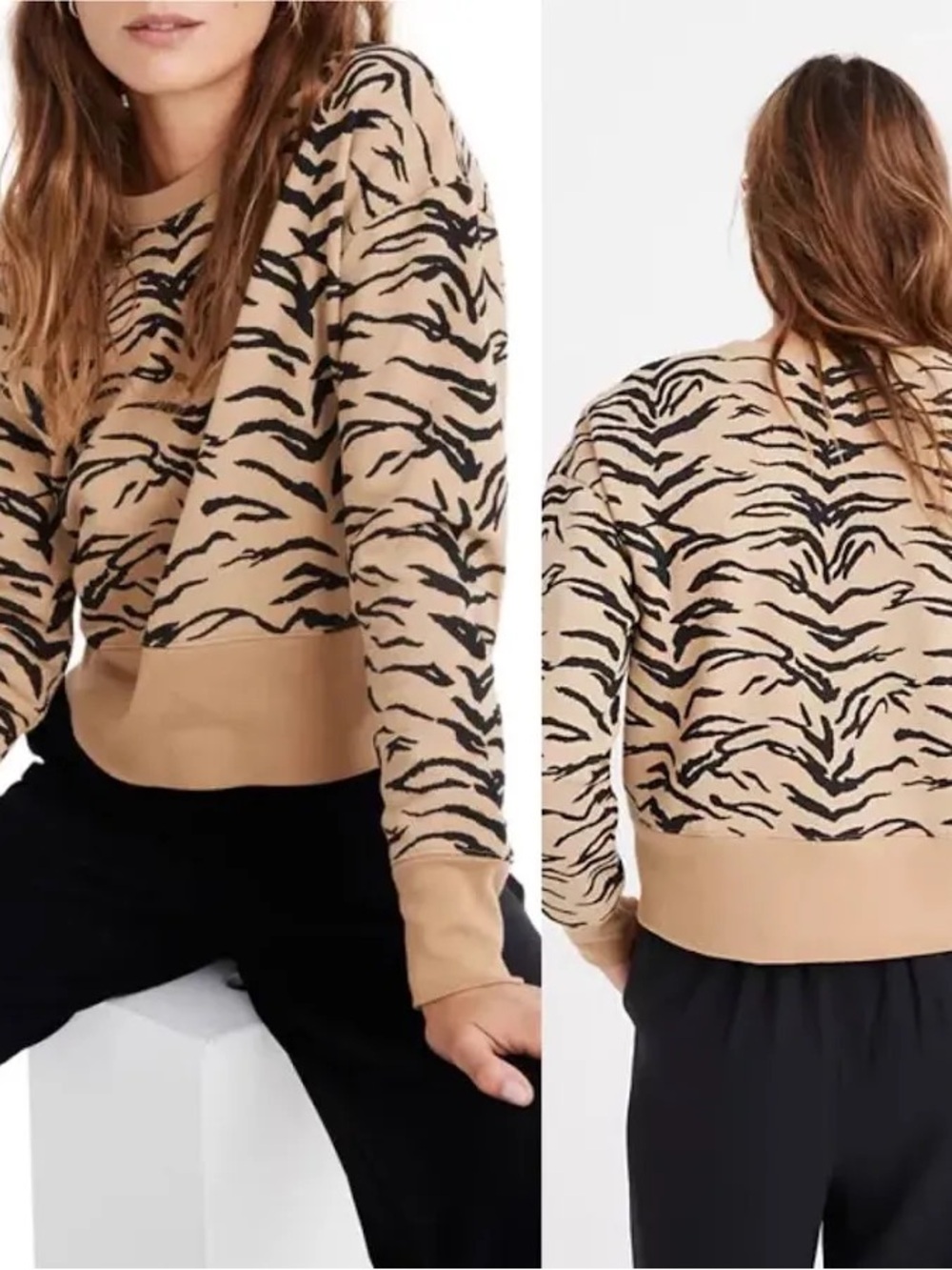 Madewell tiger stripe print crop sweatshirt size small